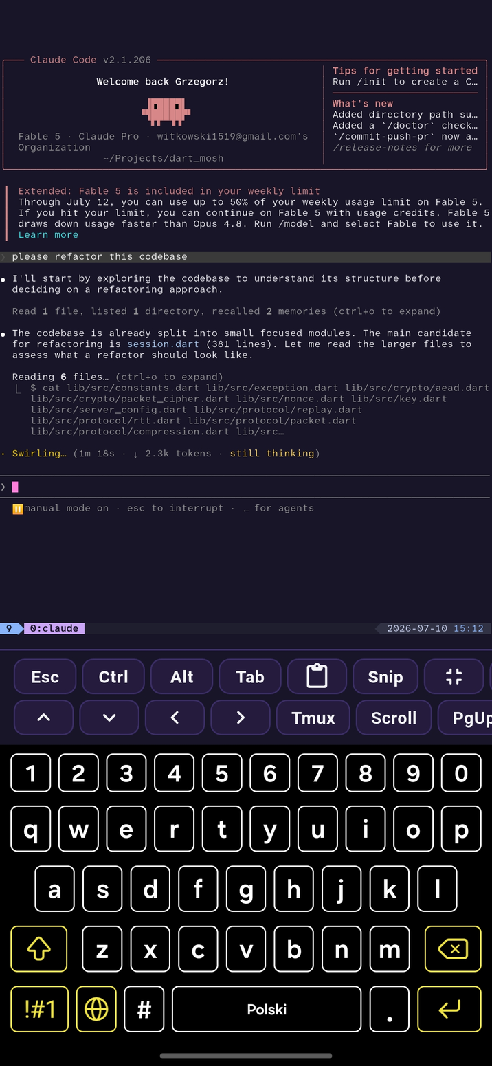 Conduit running a coding agent over SSH