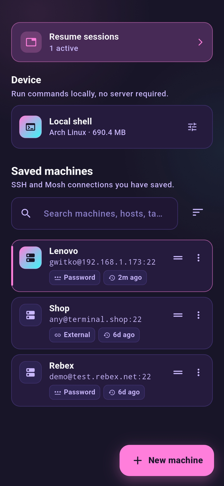 Conduit saved machines list with tags and search