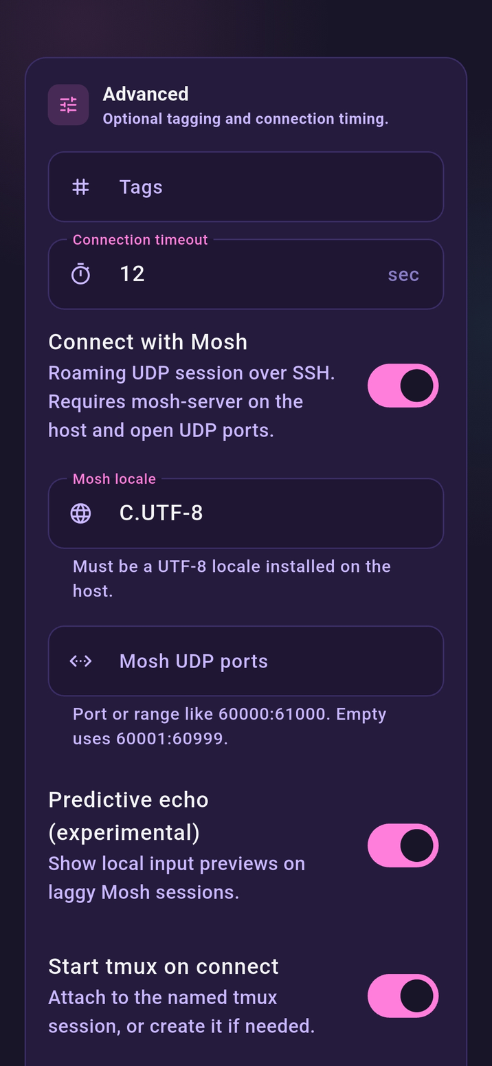 Conduit Mosh connection settings