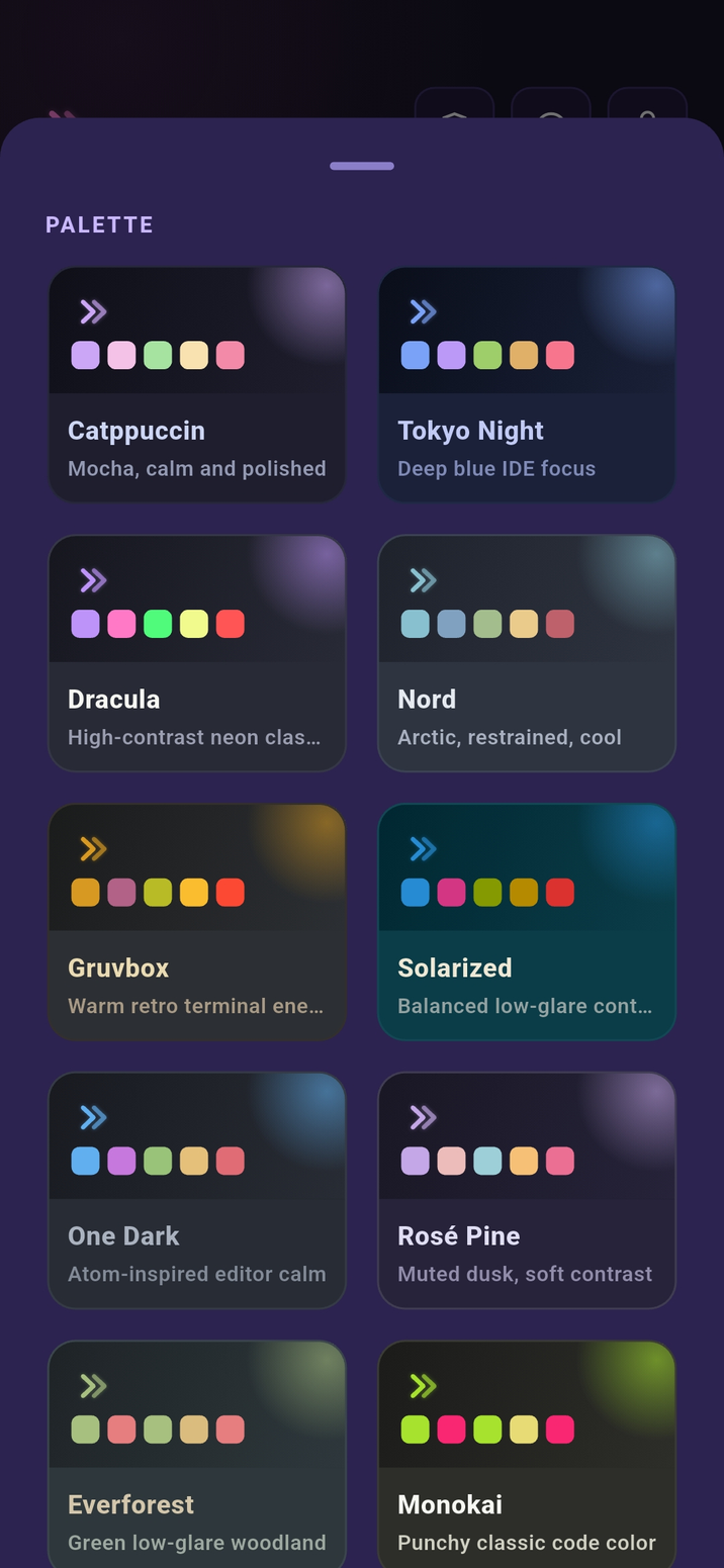 Conduit theme picker showing multiple colorschemes